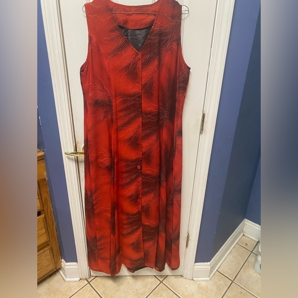Hawaiian tropical sleeveless lined button-down vacation, Sun maxi  dress L